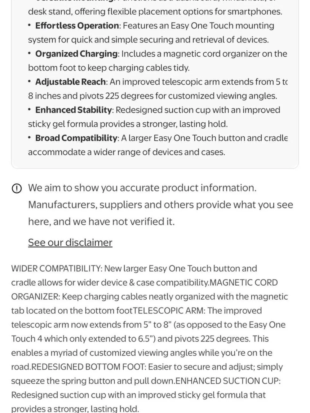 Black One Touch 6 Smartphone Car Mount